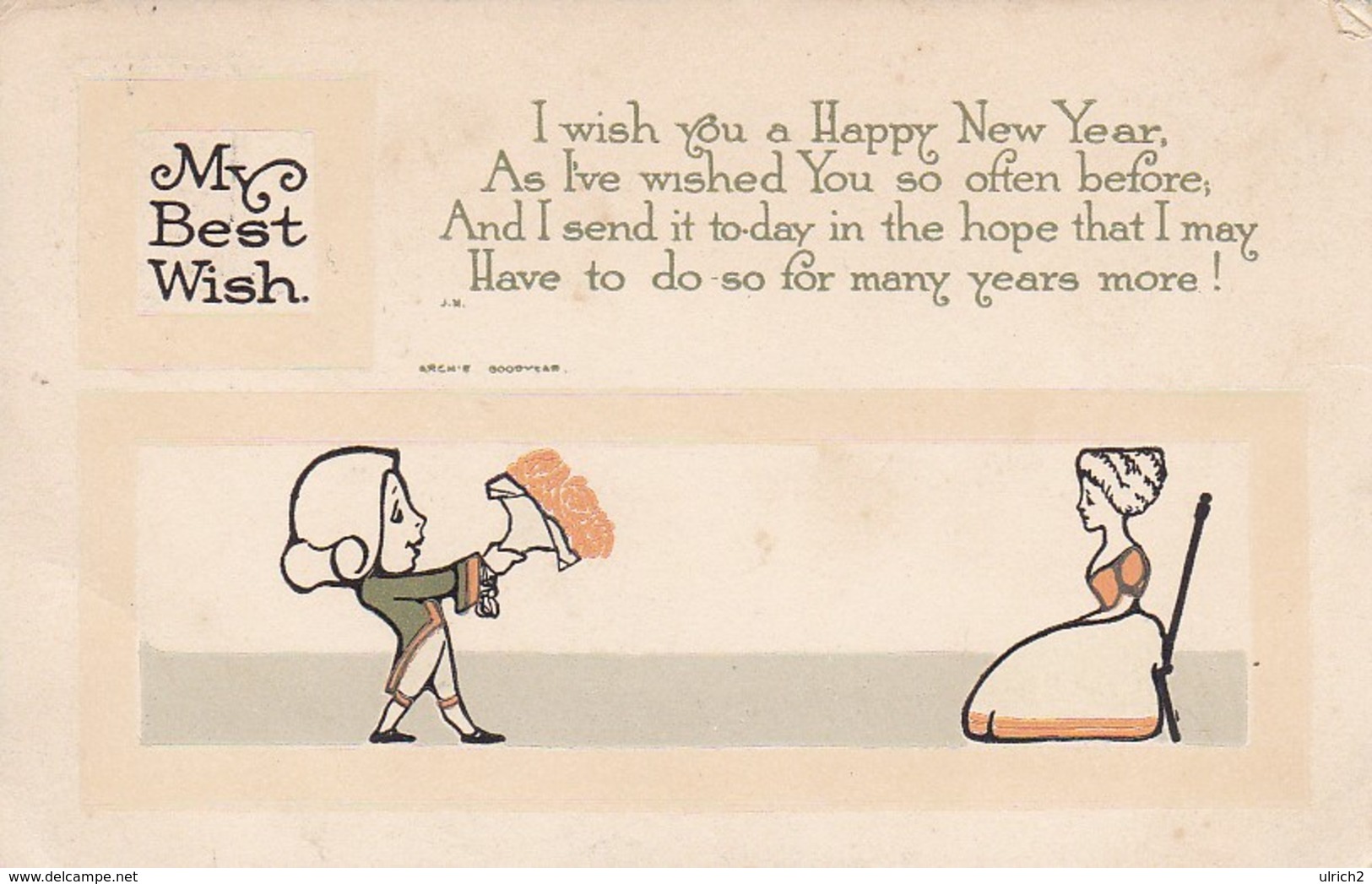 PC My Best Wish - Happy New Year - Cartoon - Ca. 1915 (42981) - New Year