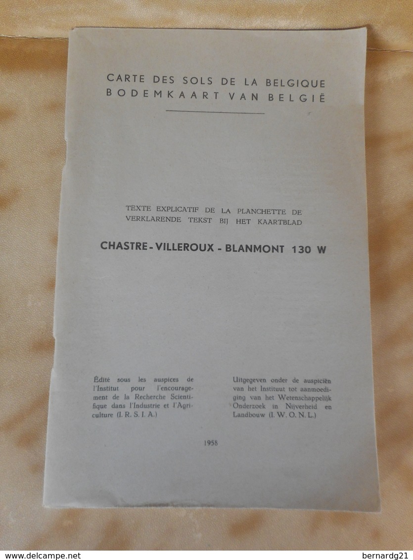 CARTE DES SOLS DE BELGIQUE TEXTE EXPLICATIF CHASTRE VILLEROUX BLANMONT 130 W TOPOGRAPHIE GÉOLOGIE HYDROGRAPHIE HISTOIRE - Belgique