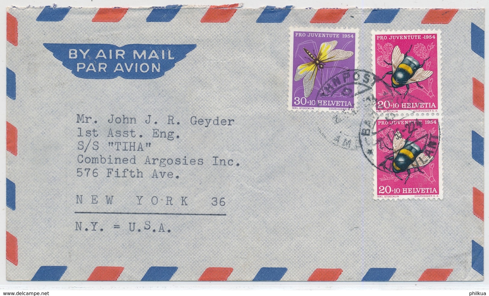 Portogerechte Mischfrankatur Auf Luftpostbrief Gelaufen - BERN - NEW YORK - Lettres & Documents