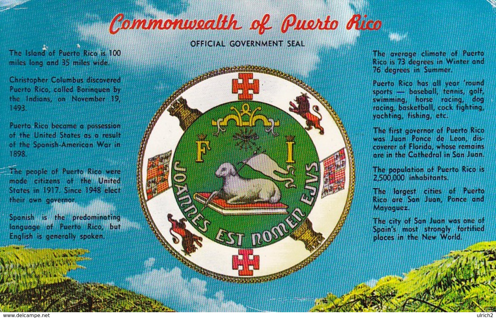 PC Commonwealth Of Puerto Rico - Official Government Seal - 1978  (42982) - Puerto Rico