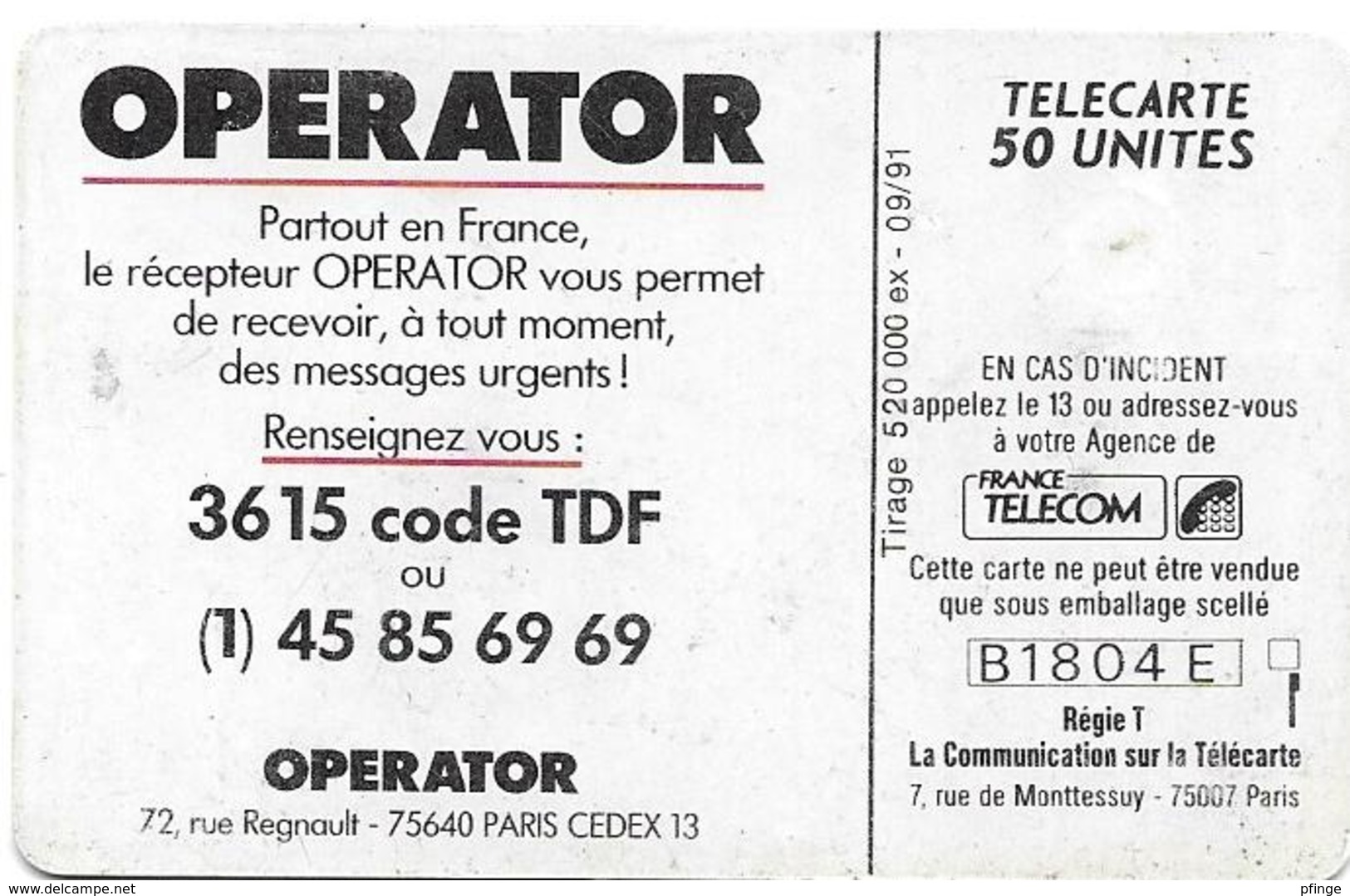 Telecarte 50 - Operator - Telefone