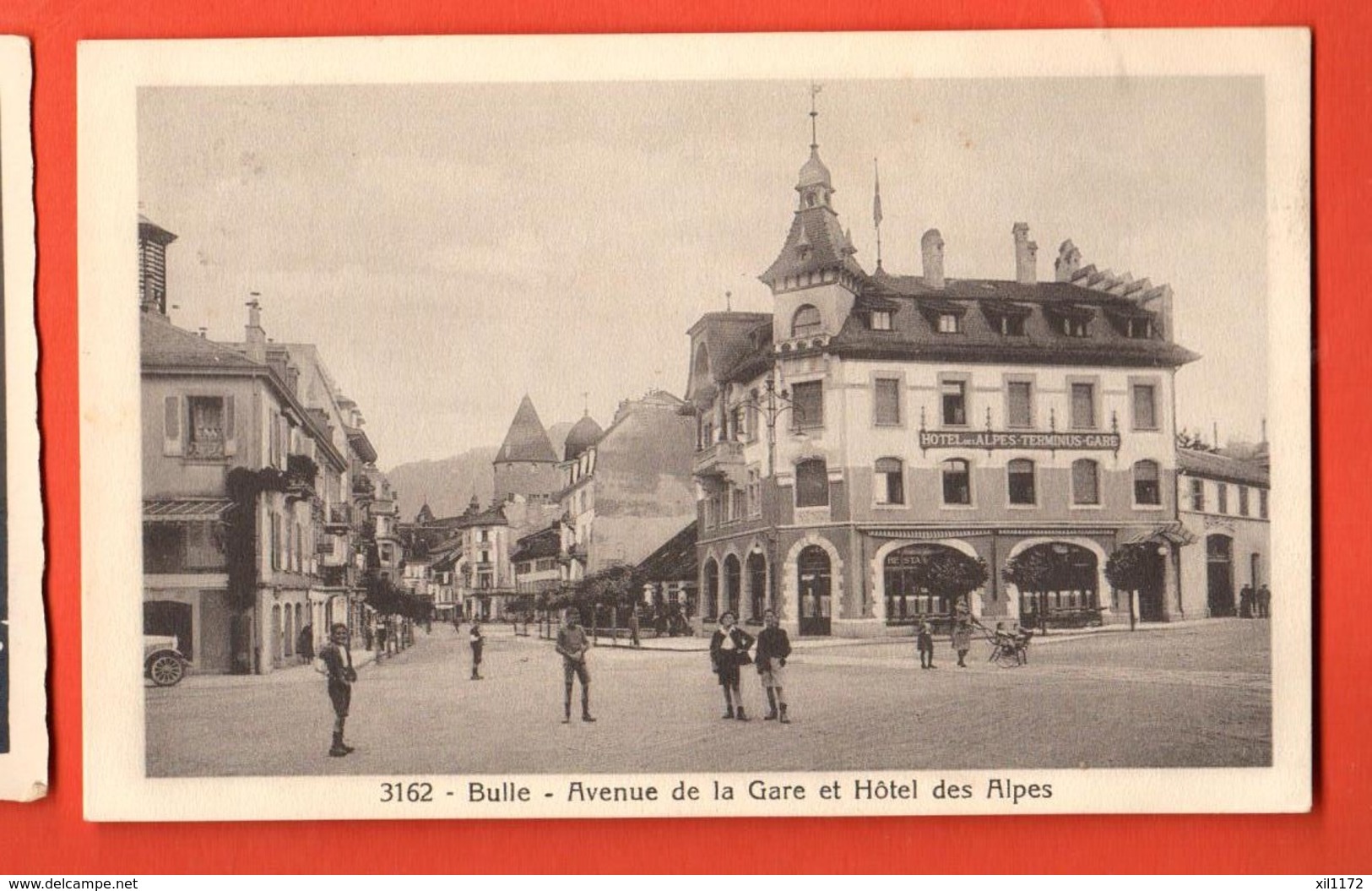 TSO-35 Bulle Avenue De La GAre Hotel Des Alpes Très ANIME. Cachet 1924 - Bulle