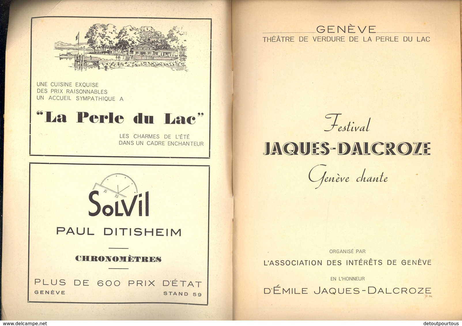 Livret Officiel FESTIVAL JAQUES DALCROZE Perle Du Lac GENEVE 1937 - Dépliants Touristiques