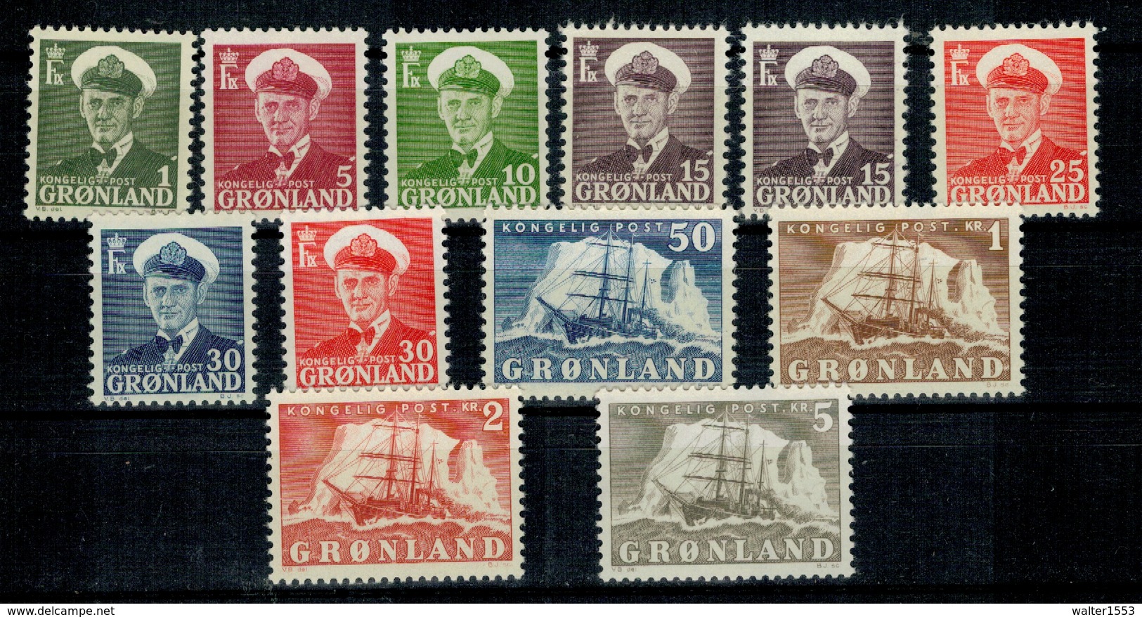 GROENLANDIA GROENLAND 1950 - 60 Re Federico IX E Veliero GUSTAV HOLM ** MNH ALTA QUALITA' - Unused Stamps