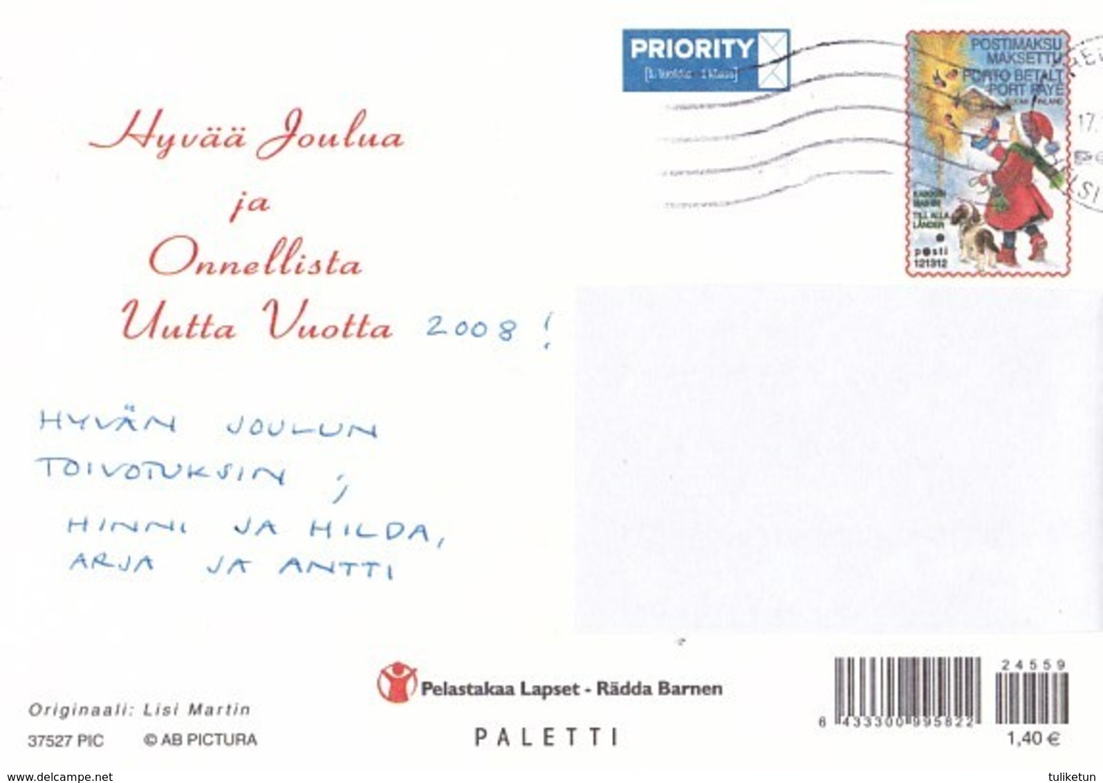 Postal Stationery - Bullfinches - Children With Candles - Save The Kids - Suomi Finland - Postage Paid - Lisi Martin - Entiers Postaux