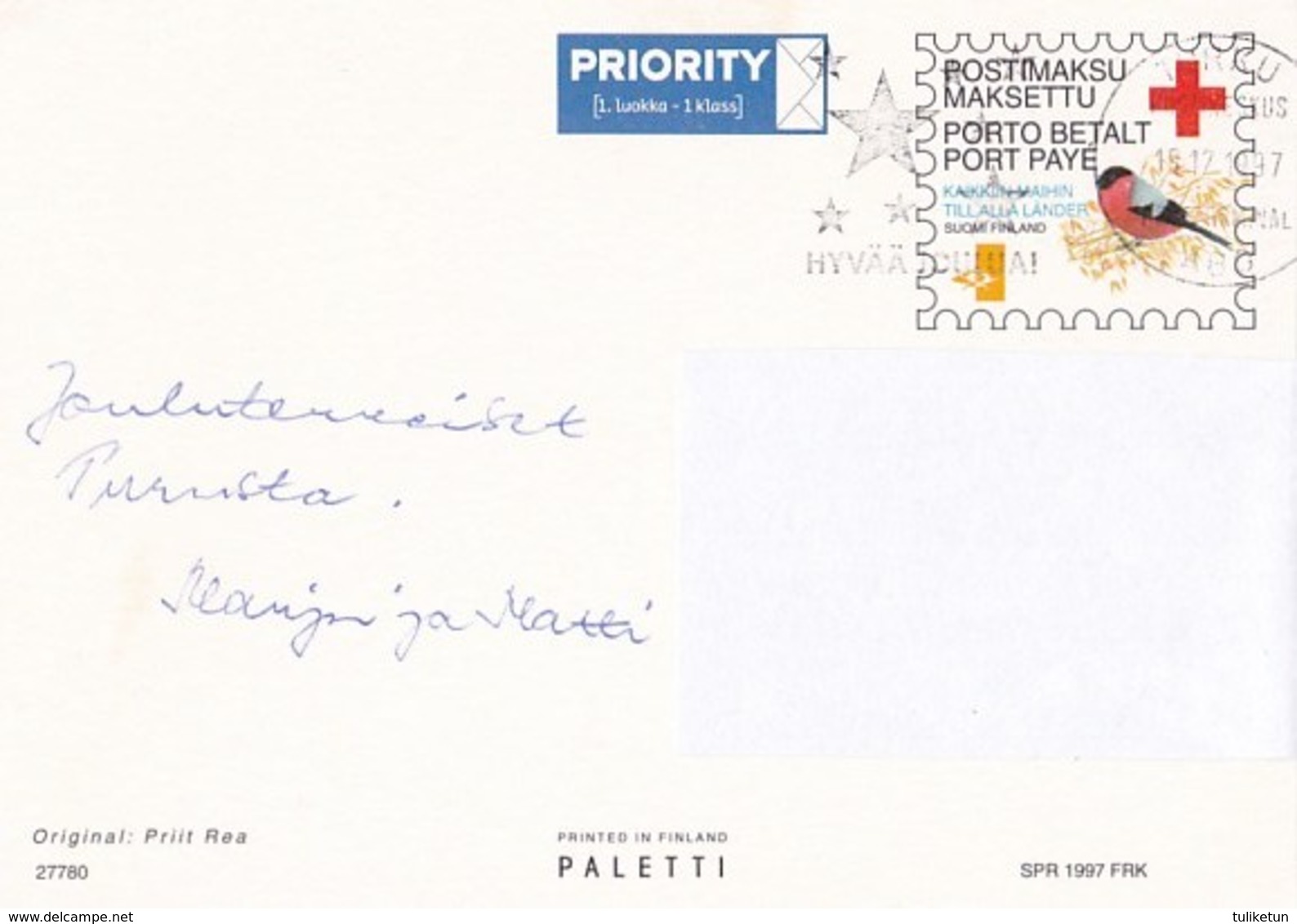 Postal Stationery - Birds - Bullfinches - Winter Landscape - Red Cross 1997 - Suomi Finland - Postage Paid - Postal Stationery