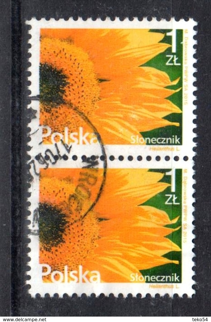 2015 Poland Polen Pologne Mi. 4775 Paar Gestempelt, Flora - Flowers And Fruits; Sonnenblume, S. Scan - Gebraucht