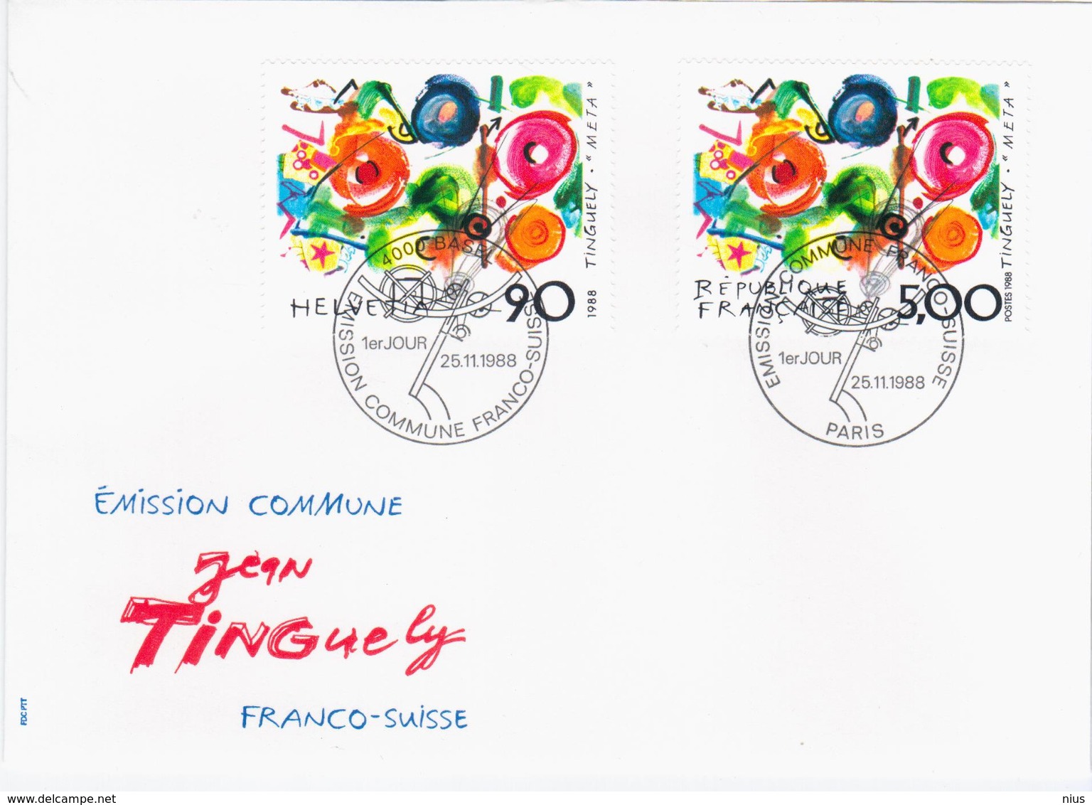 Switzerland Swiss Schweiz Svizzera Helvetia 1988 FDC Franco-Suisse Jean Tinguely Meta, Basel - FDC