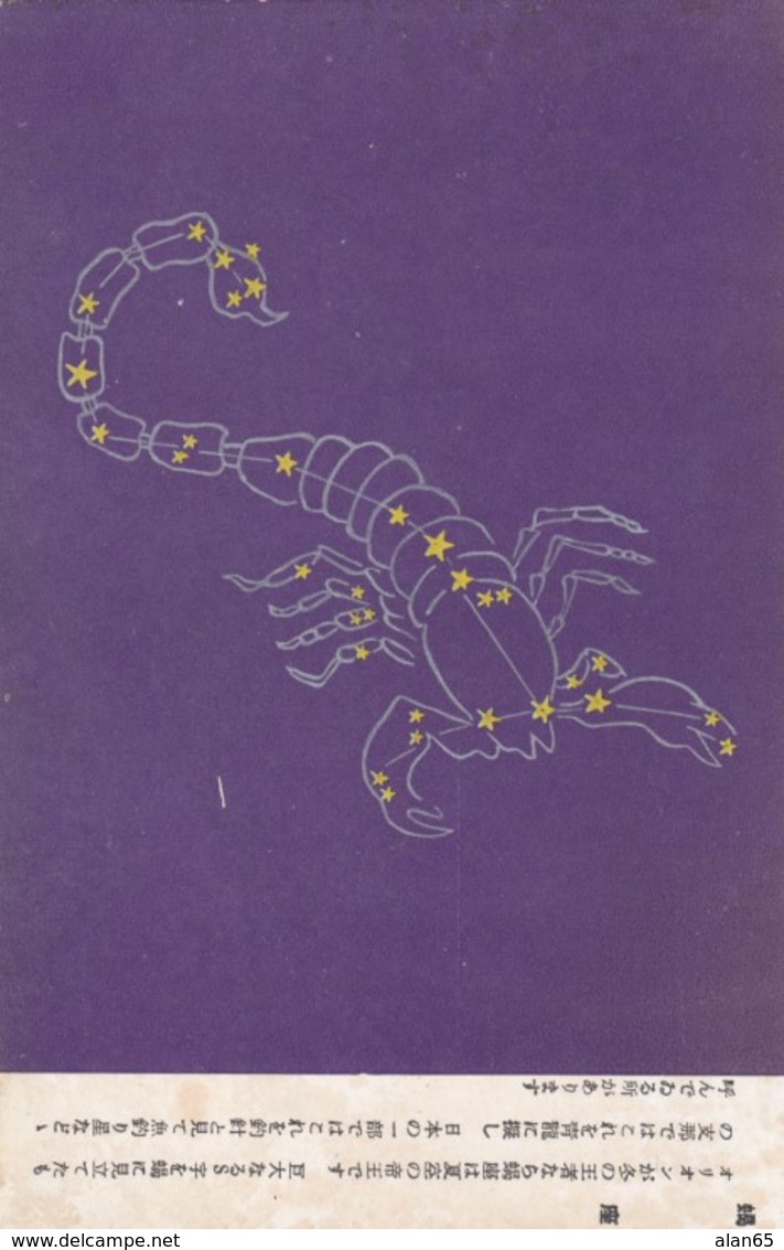 Constellation Scorpius Scorpion Zodiac Stars Astronomy, C1920s/30s Vintage Japanese Postcard - Astronomy