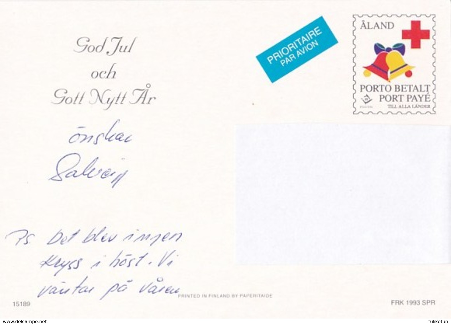 Postal Stationery - Birds - Bullfinches - Girl Holding Oatmeal - Red Cross 1993 - Äland - Suomi Finland - Postage Paid - Entiers Postaux