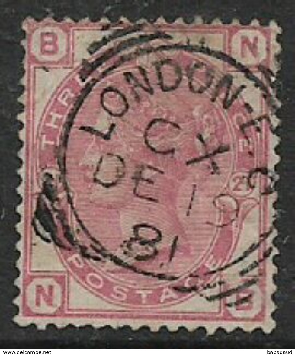 Great Britain,VR,  1881, 3d, Rose Imperial Crown Wmk, Plate 21,LONDON E.C. CX  DE 19 81 Squared C.d.s. - Gebraucht