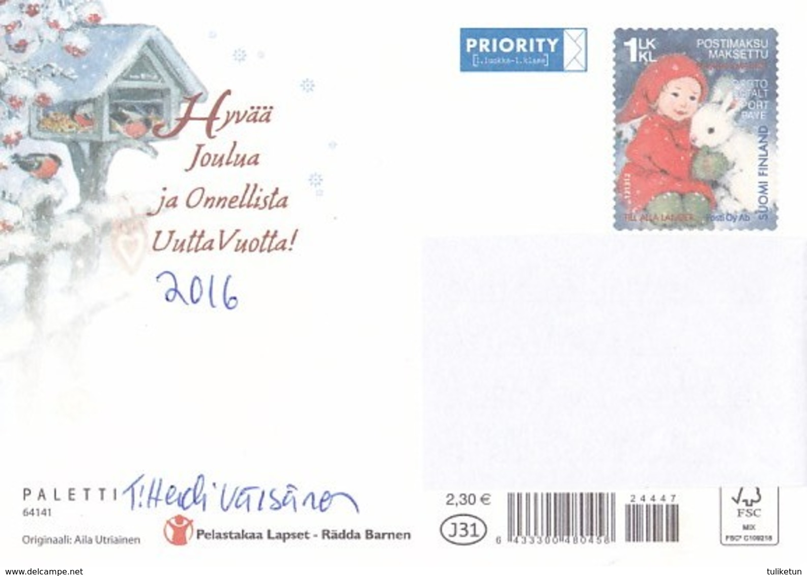 Postal Stationery - Birds - Bullfinches - Elves Bringing Apples - Hare - Save The Kids - Suomi Finland - Postage Paid - Postal Stationery