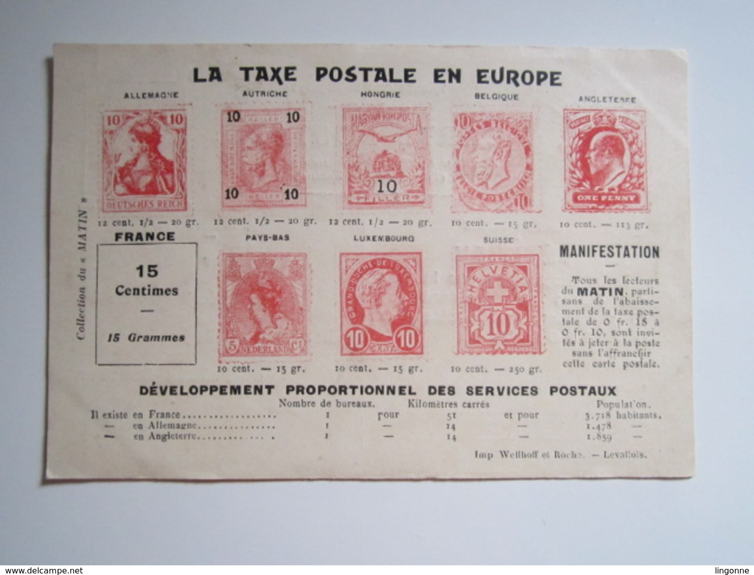 CARTE PETITION TIMBRE  La Taxe Postale En Europe Pétition Pour Le Prix Du Timbre à 10 Centimes - Postzegels (afbeeldingen)