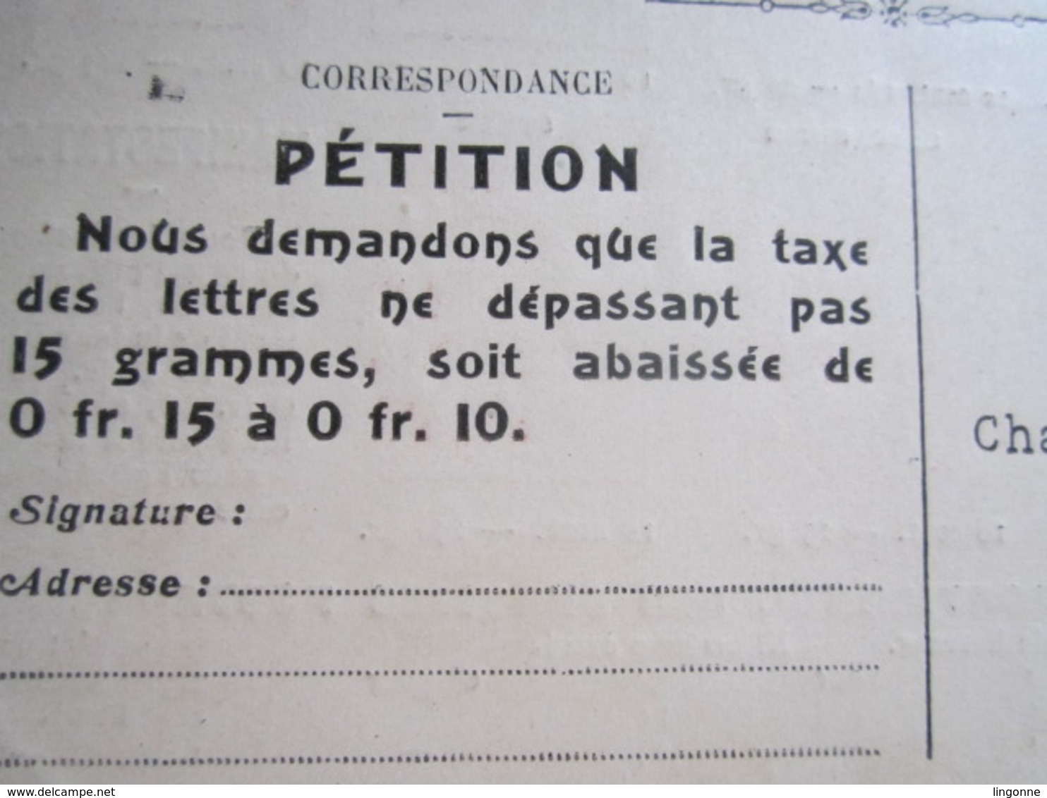 CARTE PETITION TIMBRE  La Taxe Postale En Europe Pétition Pour Le Prix Du Timbre à 10 Centimes - Timbres (représentations)