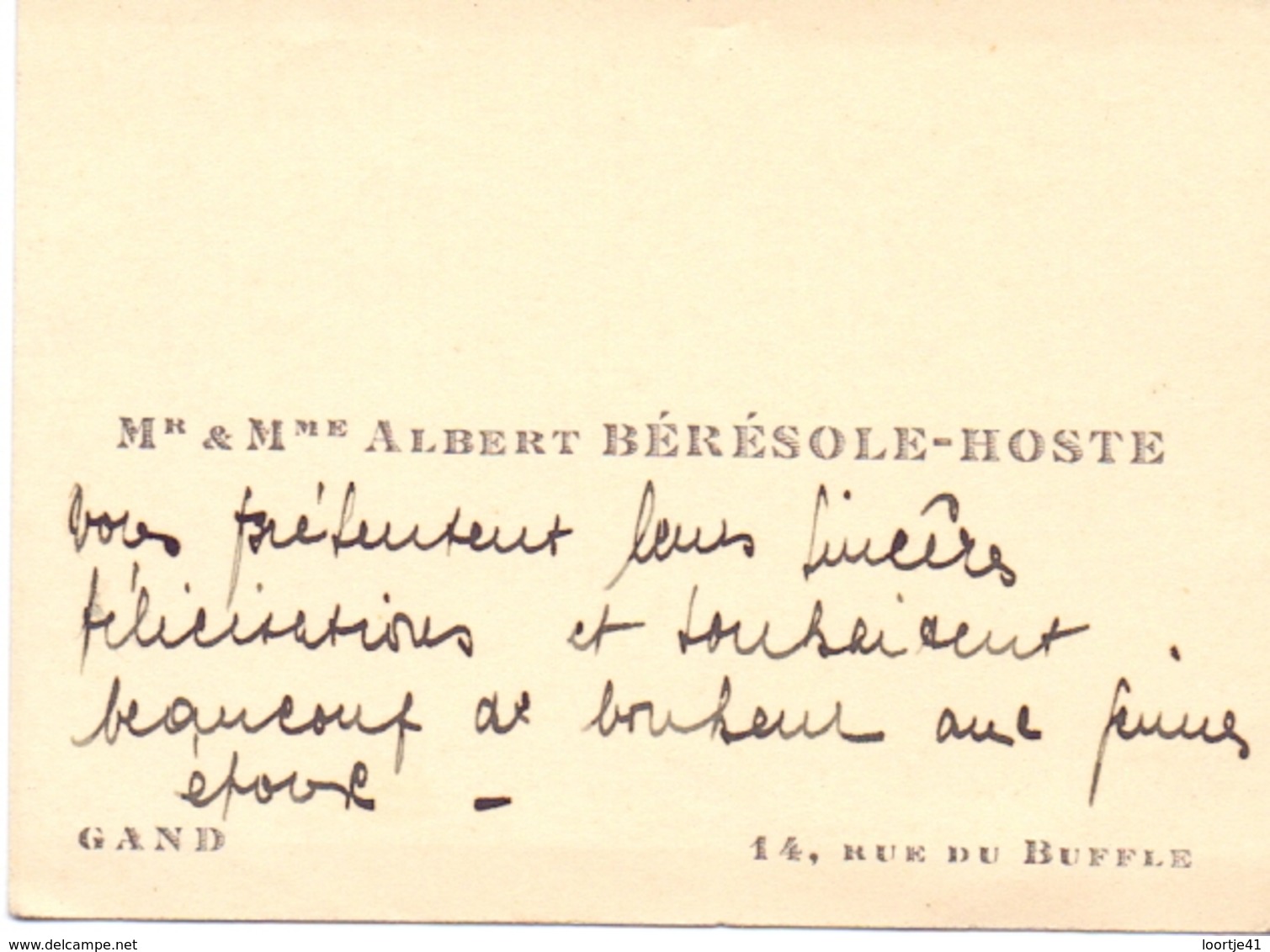 Visitekaartje - Carte Visite - Mr & Mme Albert Bérésole - Hoste  Gent - Cartes De Visite