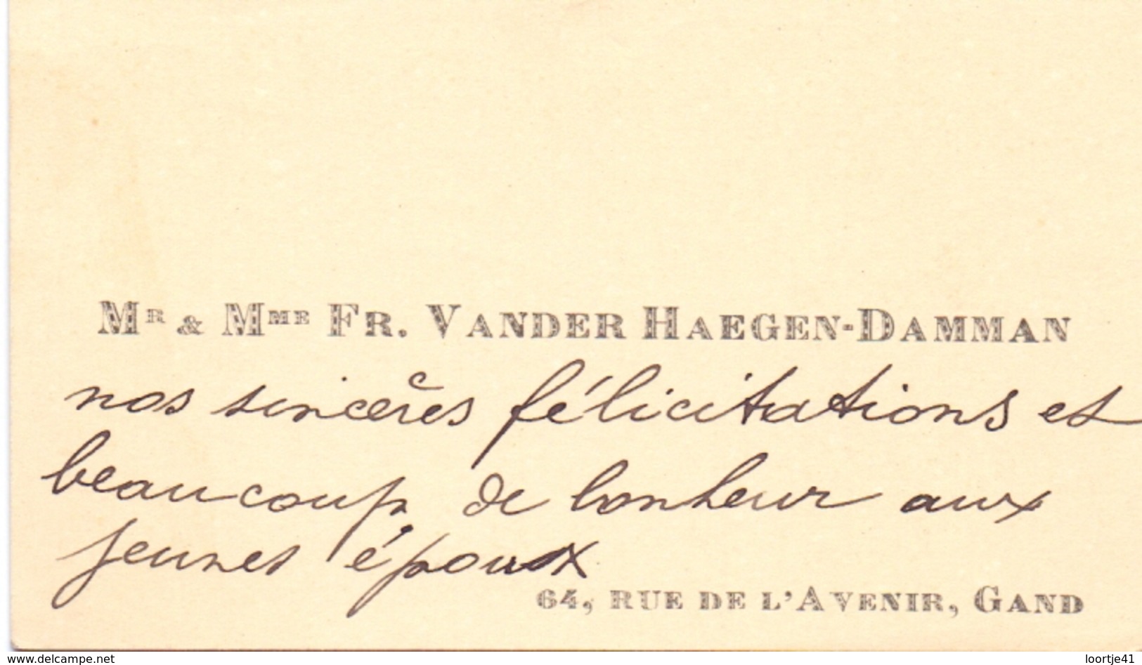 Visitekaartje - Carte Visite - Mr & Mme Fr. Vander Haeghen - Damman - Gent - Cartes De Visite