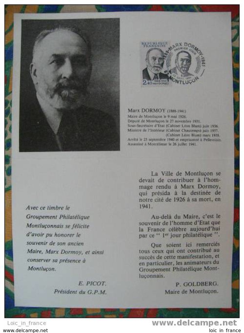 Document Philatélique Marx Dormoy Montlucon Allier - Karl Marx