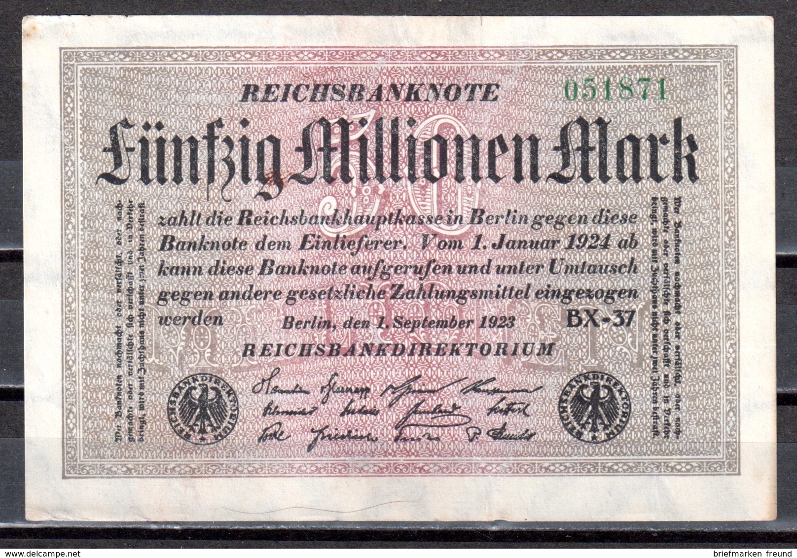 Reichsbanknote 1923 Fünfzig Millionen 50.000.000 Mark (pü0618) - 50 Millionen Mark