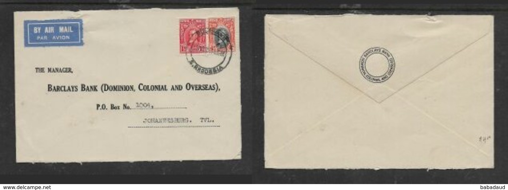 Southern Rhodesia, Barclays Bank D.C.O. Cover,air Mail, 5d,BULAWAO 31 MY 34 . Johannesburg - Southern Rhodesia (...-1964)