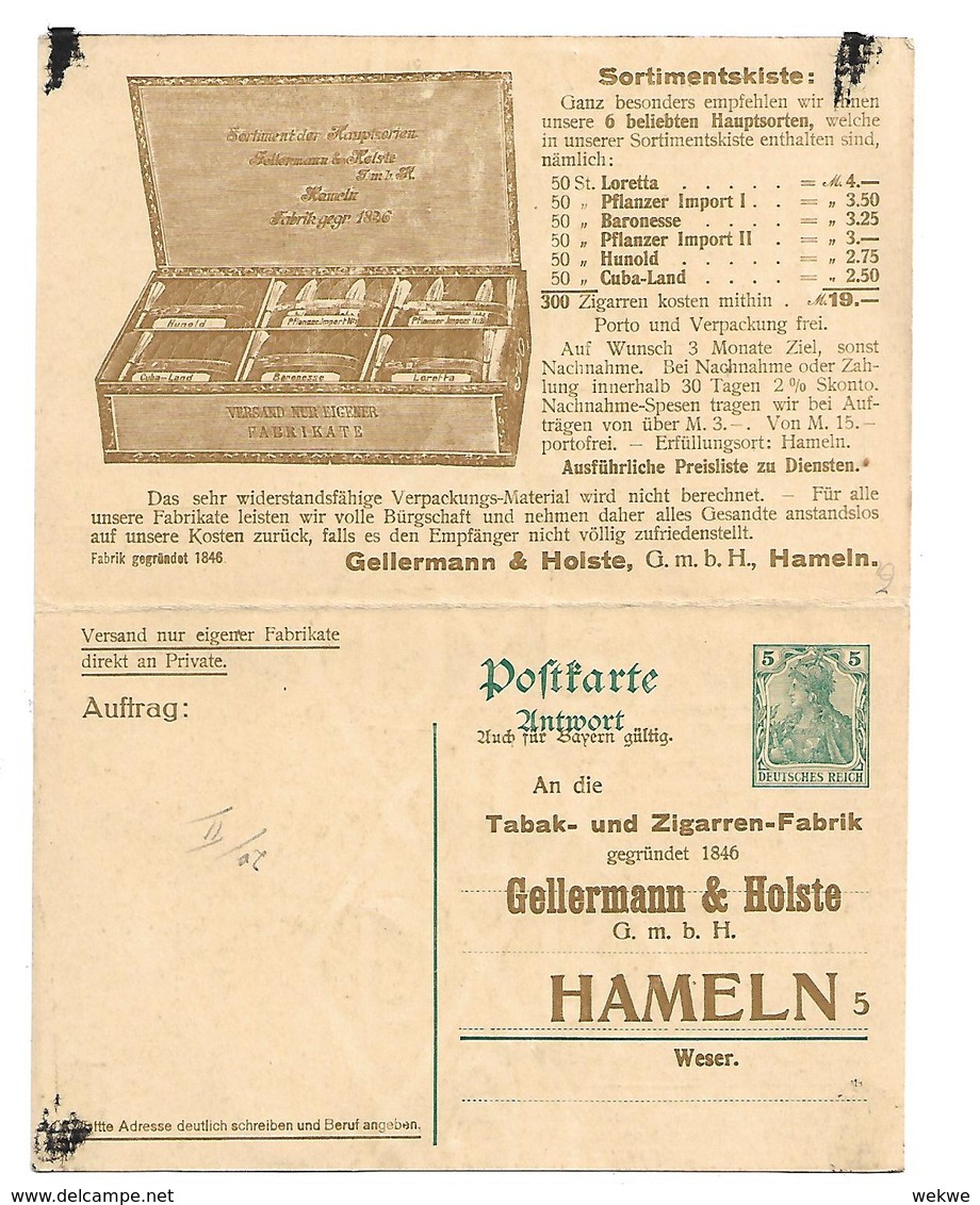 Kaiserreich XX003 / DT. REICH - Ganzsachenkarte Mit Rückantwort Und Firmenwerbung Für TABAKWAREN - Briefe U. Dokumente