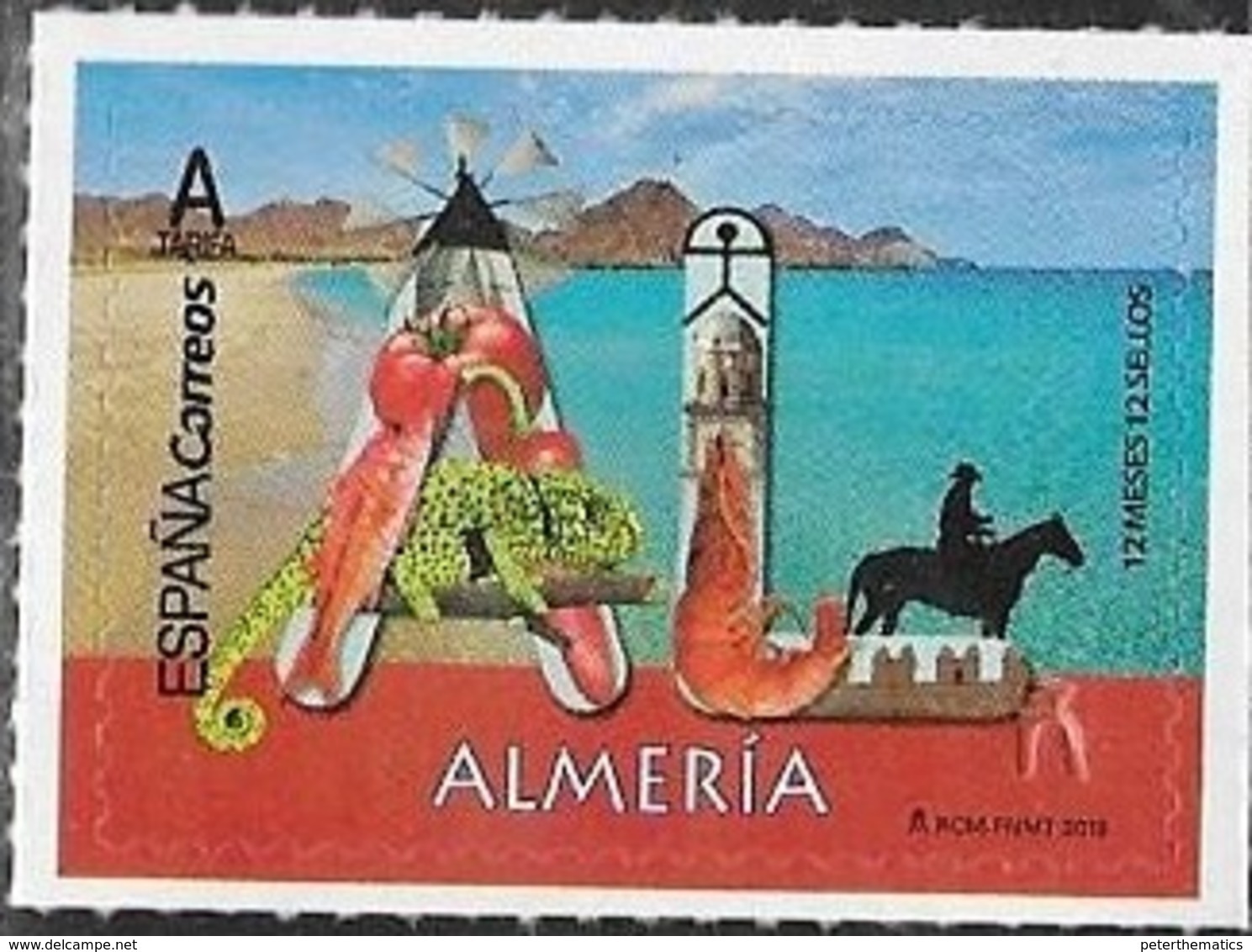 SPAIN, 2019, MNH, 12 MONTHS 12 STAMPS,  ALMERÍA, VEGETABLES, FISH, SHRIMPS, HORSES, CHAMELEONS, BEACHES, WINDMILLS, 1v - Fishes