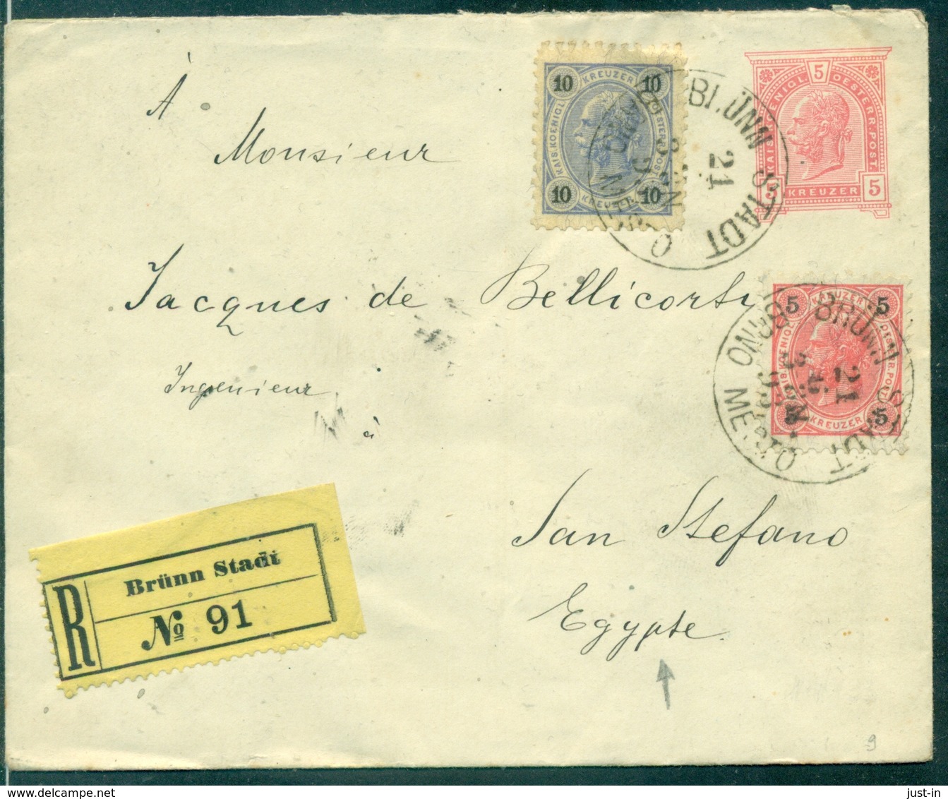 AUTRICHE .ENV.EP Avec Compl Affr En Rec 1893 Arrivée EGYPTE . TB Rare. - Autres & Non Classés