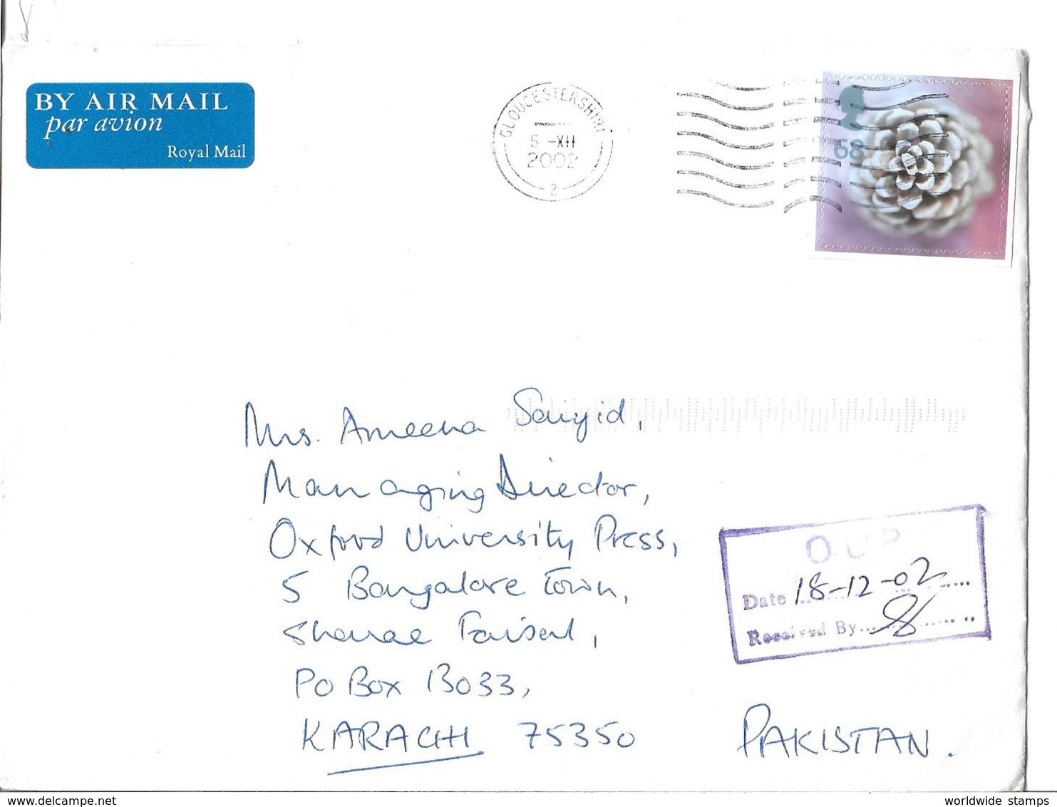 Great Britain Airmail Cover 68p Christmas - Pine Cone - Other & Unclassified
