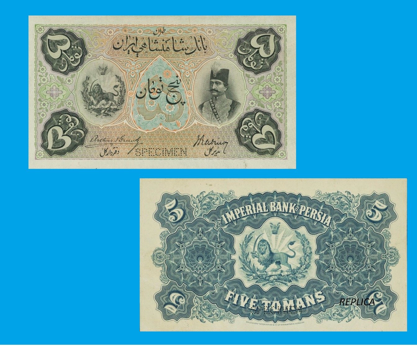 PERSIA Iran 5 Tomans Note 1890 Imperial Bank Of Persia Naser Al-Din Shah - Iran