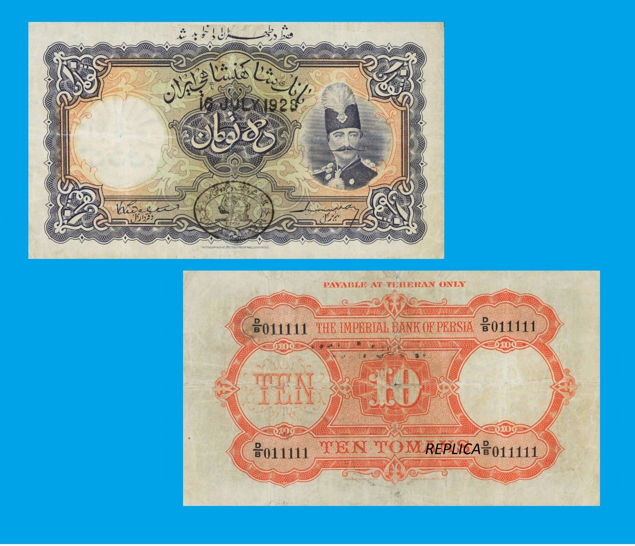 PERSIA Iran 10 Tomans Note 1928 Imperial Bank Of Persia, Mozaffar Ad-Din Shah - Iran