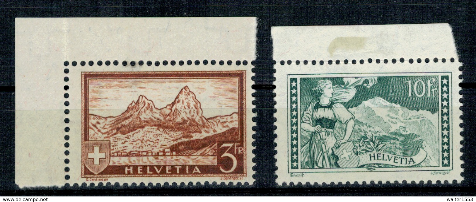 SVIZZERA SWITZERLAND SUISSE SCHWEIZ HELVETIA 1930 31 Vedute 3 + 10fr ** MNH UNIF.244 245 Cert Caffaz - Unused Stamps