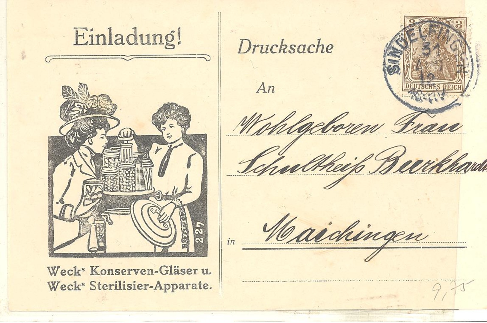 Reich Einladung Weck' Konserven-Glaser U.  Weck' Sterilisier-Apparate  Postkarte 1919 - Sonstige & Ohne Zuordnung