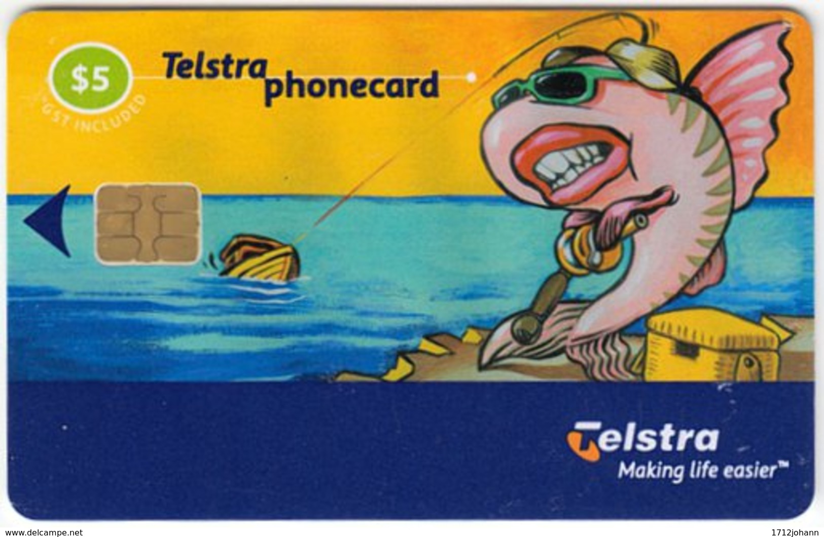 AUSTRALIA B-323 Chip Telstra - Cartoon, Animal, Sea Life, Fish - Used - Australien