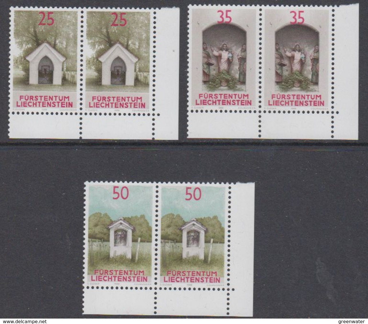 Liechtenstein 1988 Chapels 3v (pair, Corners) ** Mnh (44312B) - Nuovi