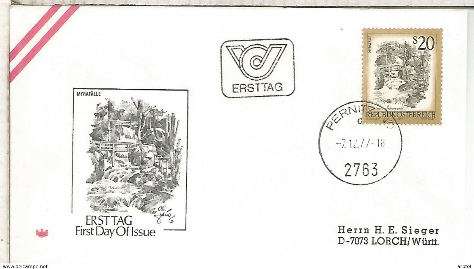 AUSTRIA FDC 1977 PERNITZ MYRAFALLE CASCADA WATERFALL - Otros & Sin Clasificación