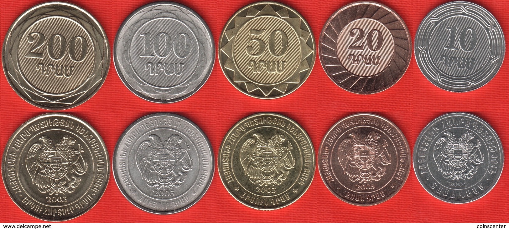 Armenia Set Of 5 Coins: 10 - 200 Dram 2003-2004 UNC - Armenië