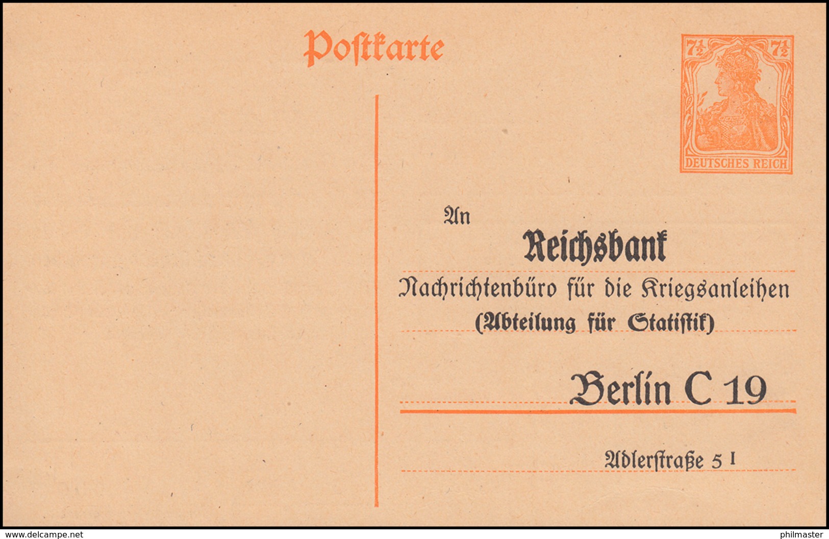 Postkarte P 110I Zudruck Reichsbank Berlin Kriegsanleihen, Ungebraucht - Münzen