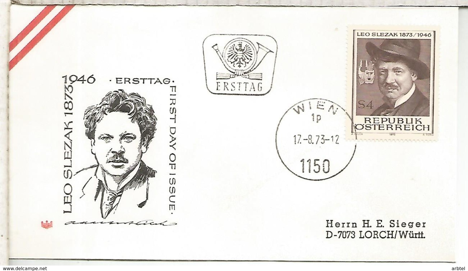 AUSTRIA FDC 1973 LEO SLEZAK TENOR MUSICA ARTE MUSIC - Música