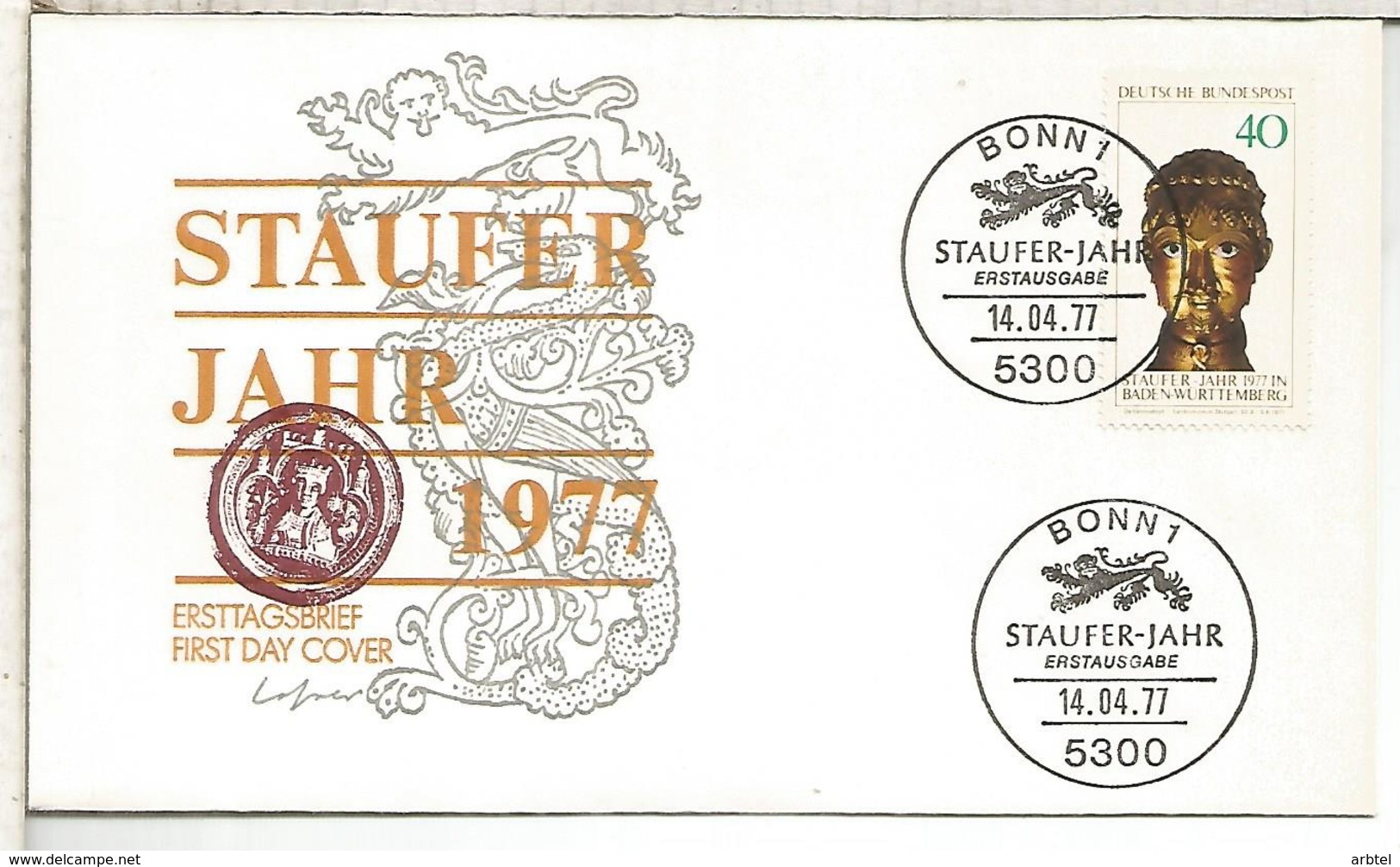 ALEMANIA FDC 1977 STAUFER JAHR ARTE - Escultura