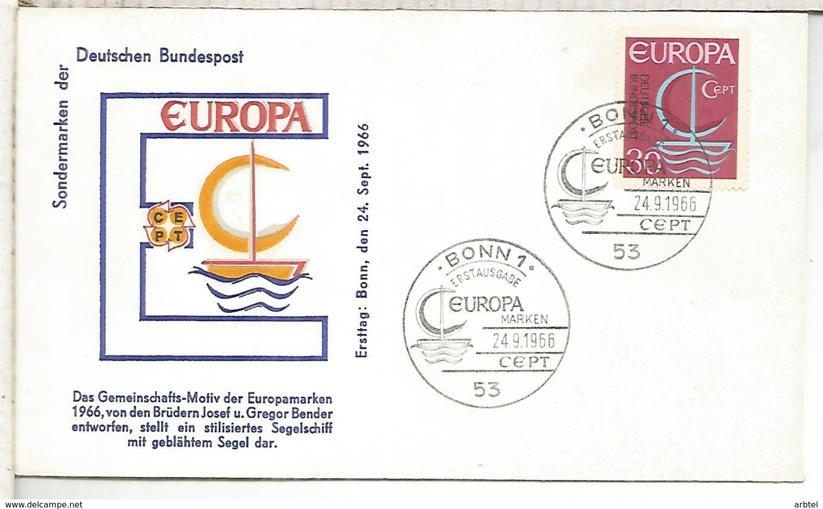 ALEMANIA FDC 1966 EUROPA CEPT - 1966