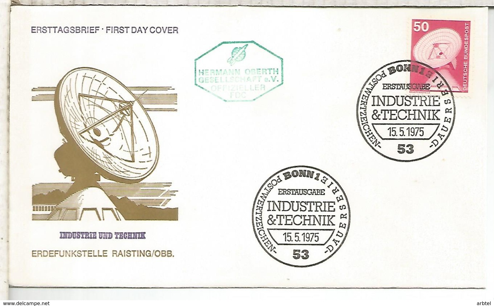 ALEMANIA FDC 1975 INDUSTRIA Y TECNICA RADIOTELESCOPIO ASTRONOMIA - Astronomùia