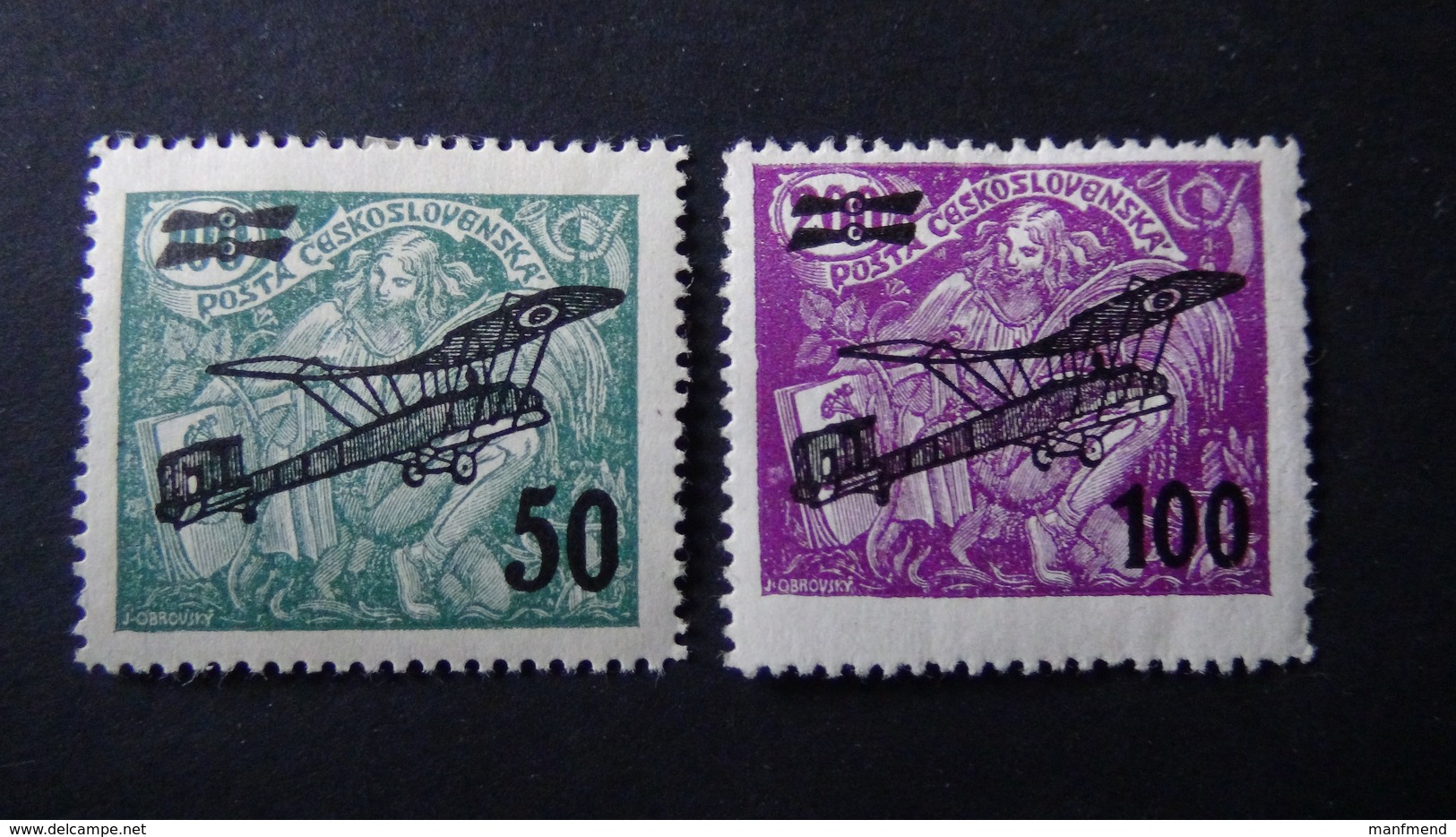 Czechoslovakia - 1922 - Mi:CS 199-200, Sn:CS C7-8, Yt:CS PA7-8*MH - Look Scan - Ungebraucht