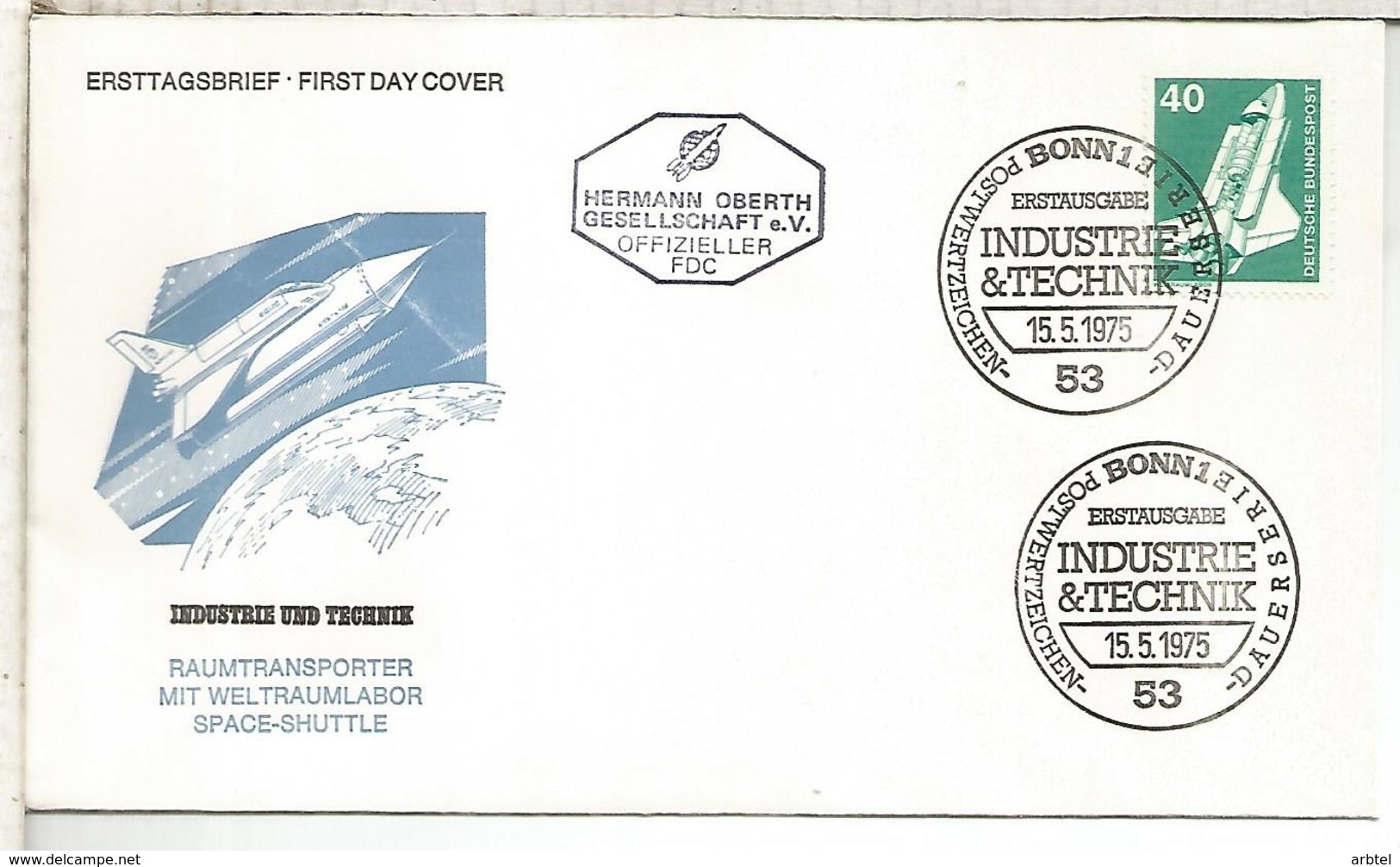 ALEMANIA FDC 1975 INDUSTRIA Y TECNICA SHUTTLE TRANSBORDADOR ESPACIAL - Europa