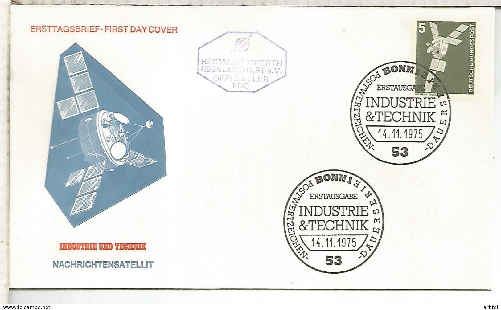 ALEMANIA FDC 1975 INDUSTRIA Y TECNICA SATELITE ESPACIO SPACE - Europa