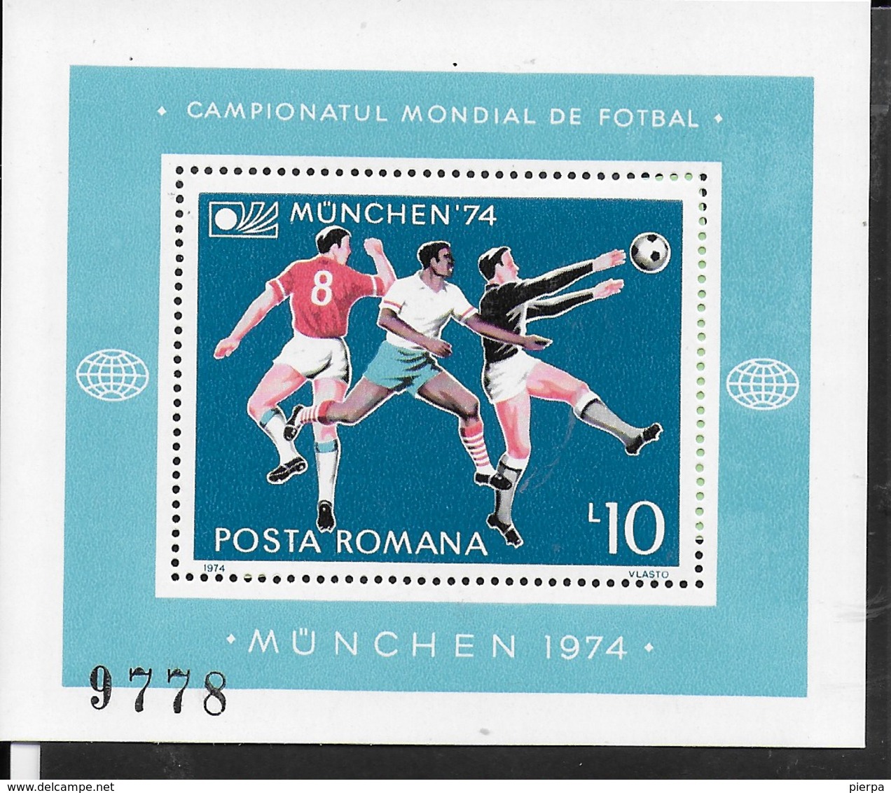 ROMANIA - 1974 - COPPA DEL MONDO CALCIO MONACO '74  - FGL. NUOVO NH ** ( YVERT BF114 - MICHEL BL 114) - 1974 – Germania Ovest