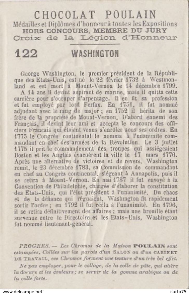 Histoire - Etats-Unis Amérique - Chromo Gaufré Poulain - Président Georges Washington - Marine Guerre - Histoire