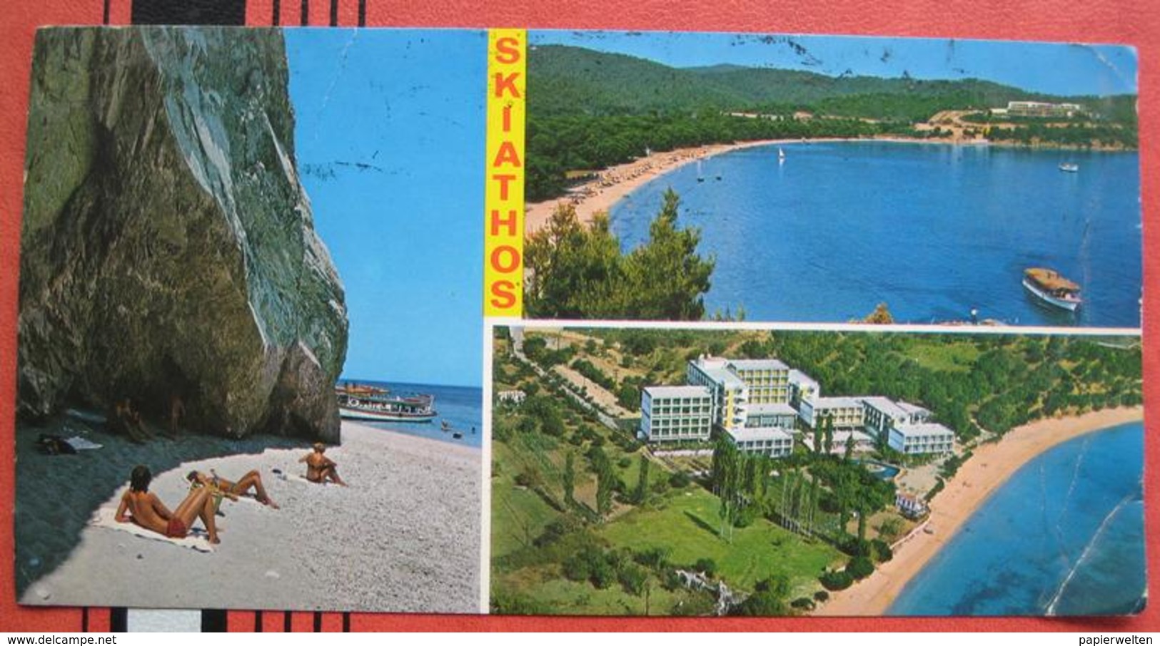 8052 Graz-Wetzelsdorf / Rollstempel Skiathos - Nachporto / Nachgebühr-Beleg Auf Ansichtskarte "Skiathos" 1984 - Strafport