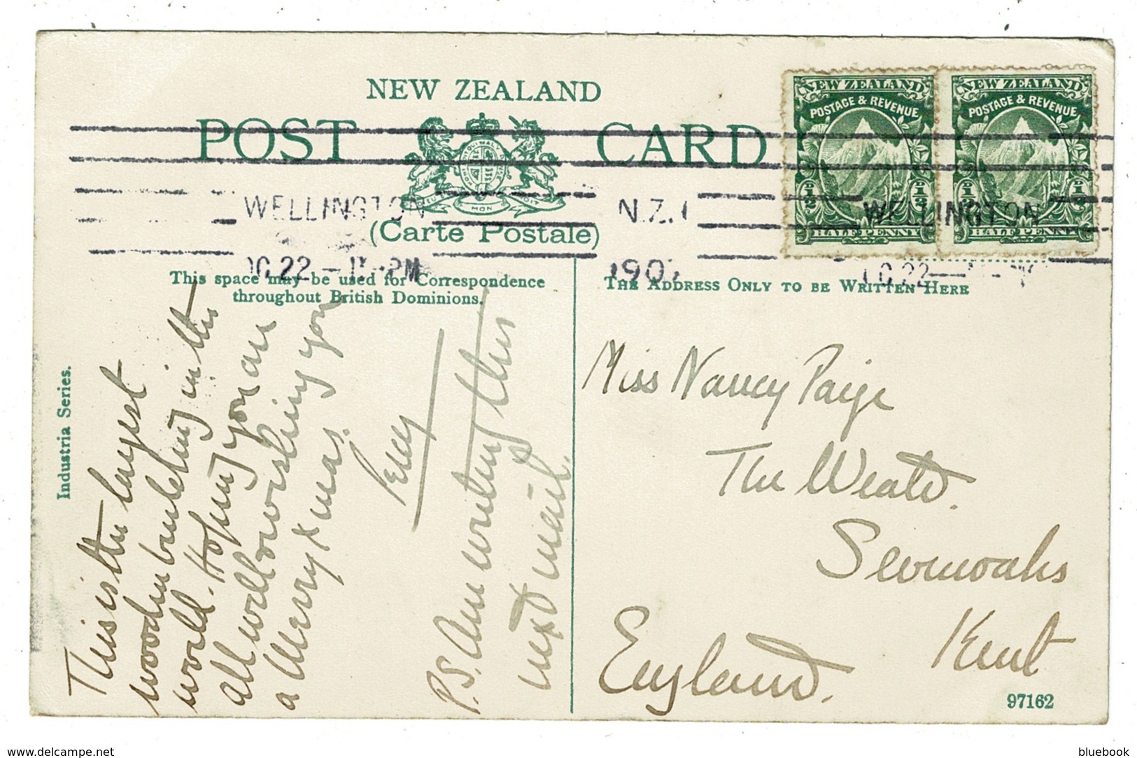 Ref 1325 - 1907 Postcard - Government Buildings & Tram - Wellington New Zealand 1d Rate - Covers & Documents