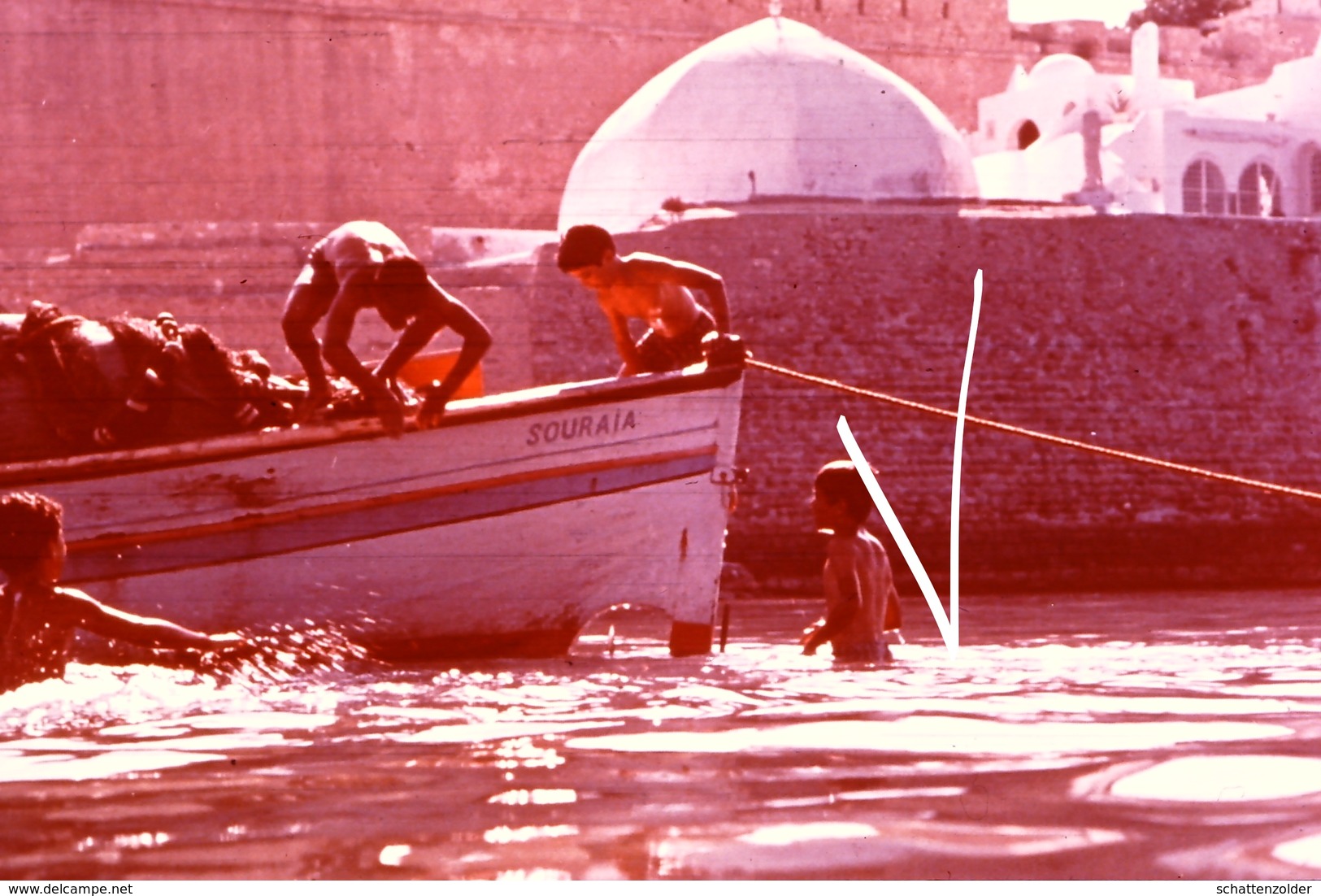 Diapositive Tunesie, Tunesië, Hammamet: Port De  Péche Et Casba, Hammamet, Vissershaven En Kasba - Dias