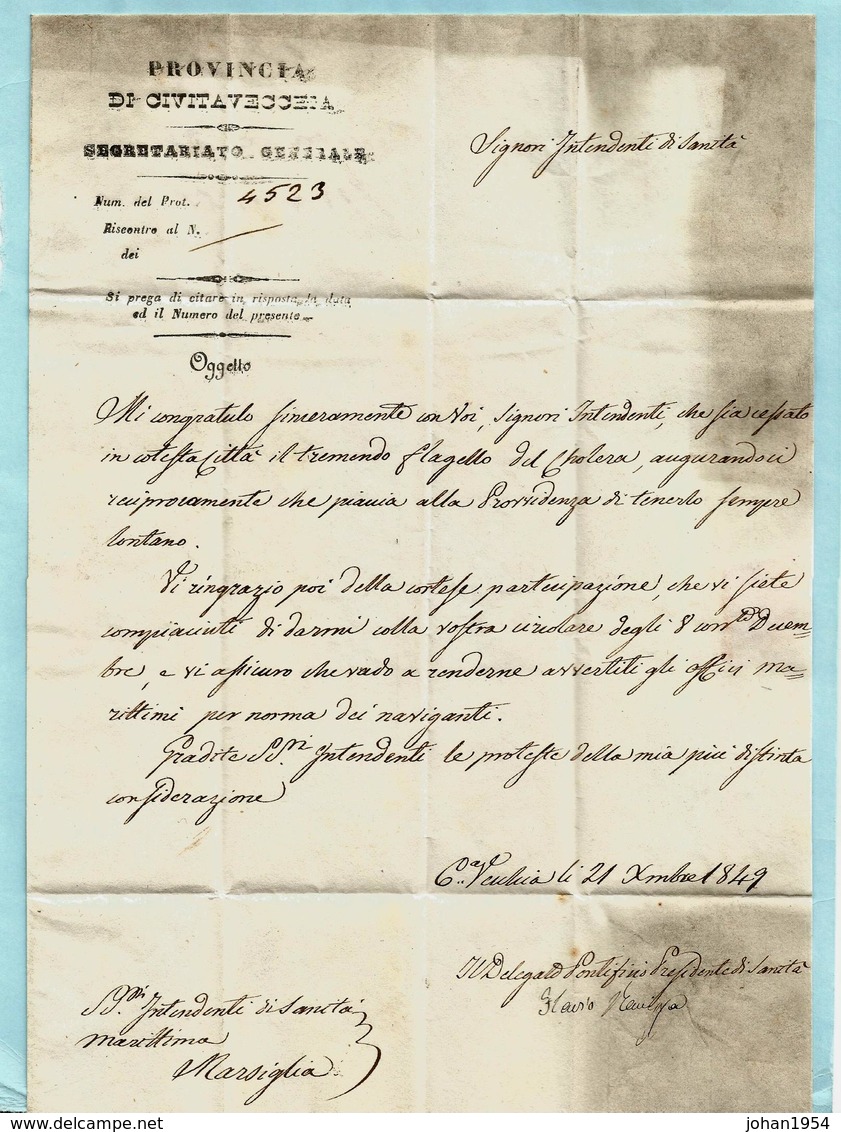 Lettre Avec Contenu + Cachet Province, Griffe CIVITAVECCHIA + SARDAIGNE / ANTIBES 27/12/1849 + Marque T.S.2. Vers ... - ...-1850 Voorfilatelie