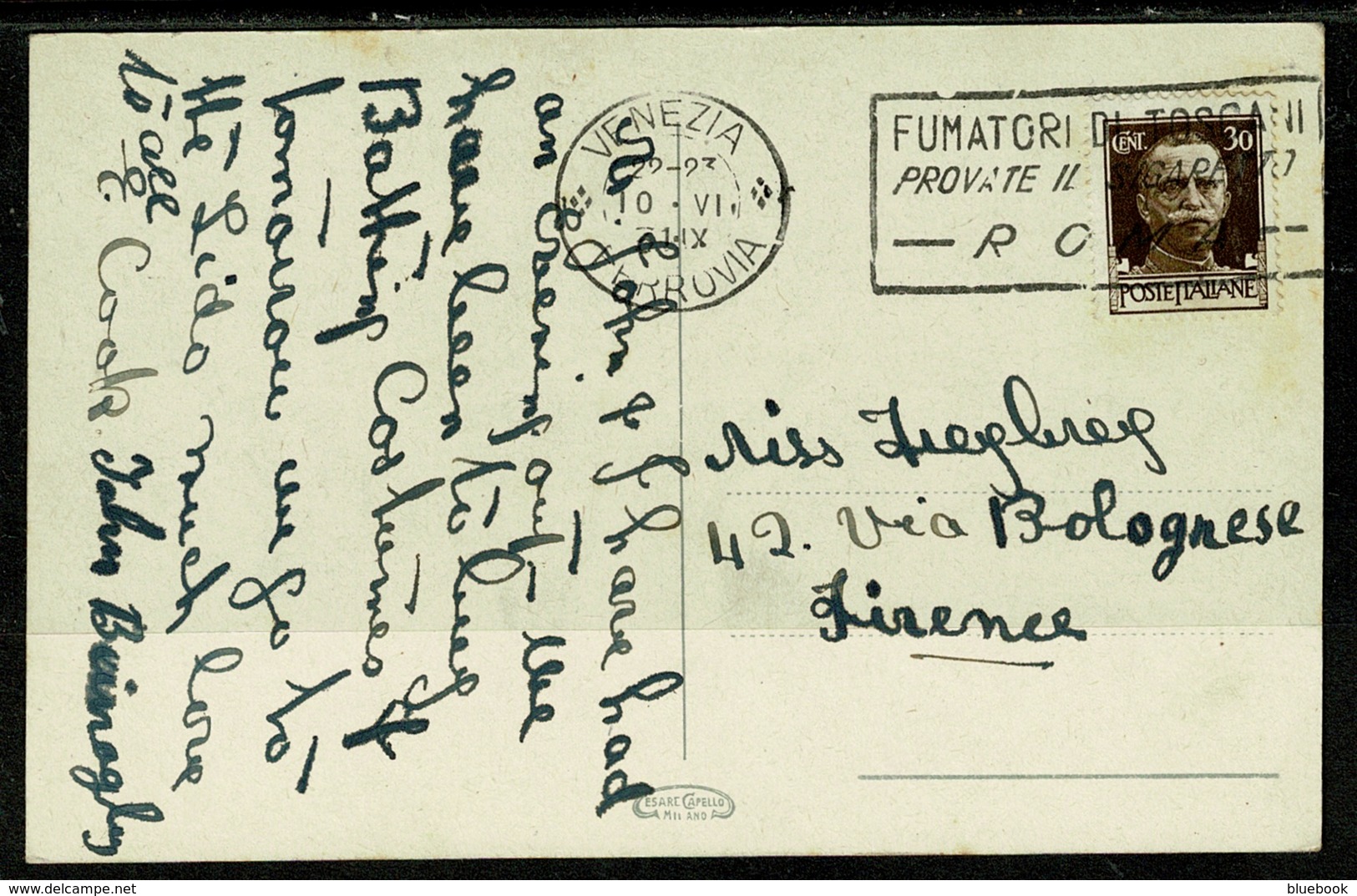 Ref 1316 - 1931 Italy Postcard - 30c Rate Venezia To Firence - Good Slogan Postmark - Marcophilia